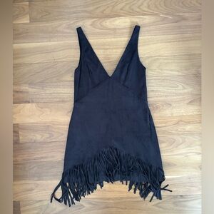 Zara black fringe suede-like dress, size XS